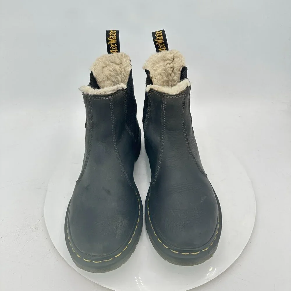 Dr. Martens Leonore Women Size 8 Black Leather Faux Fur Lined Chelsea Boot - Picture 3 of 11